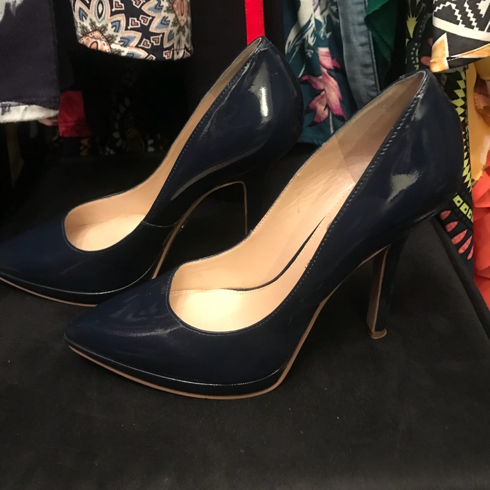 Nine West Love Fury Navy Blue Patent Platform Heel
